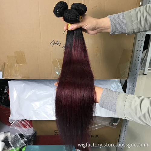 Colored bone straight hair bundles 1b/99J  ,cuticle aligned straight brazilian hair bundles with closure
